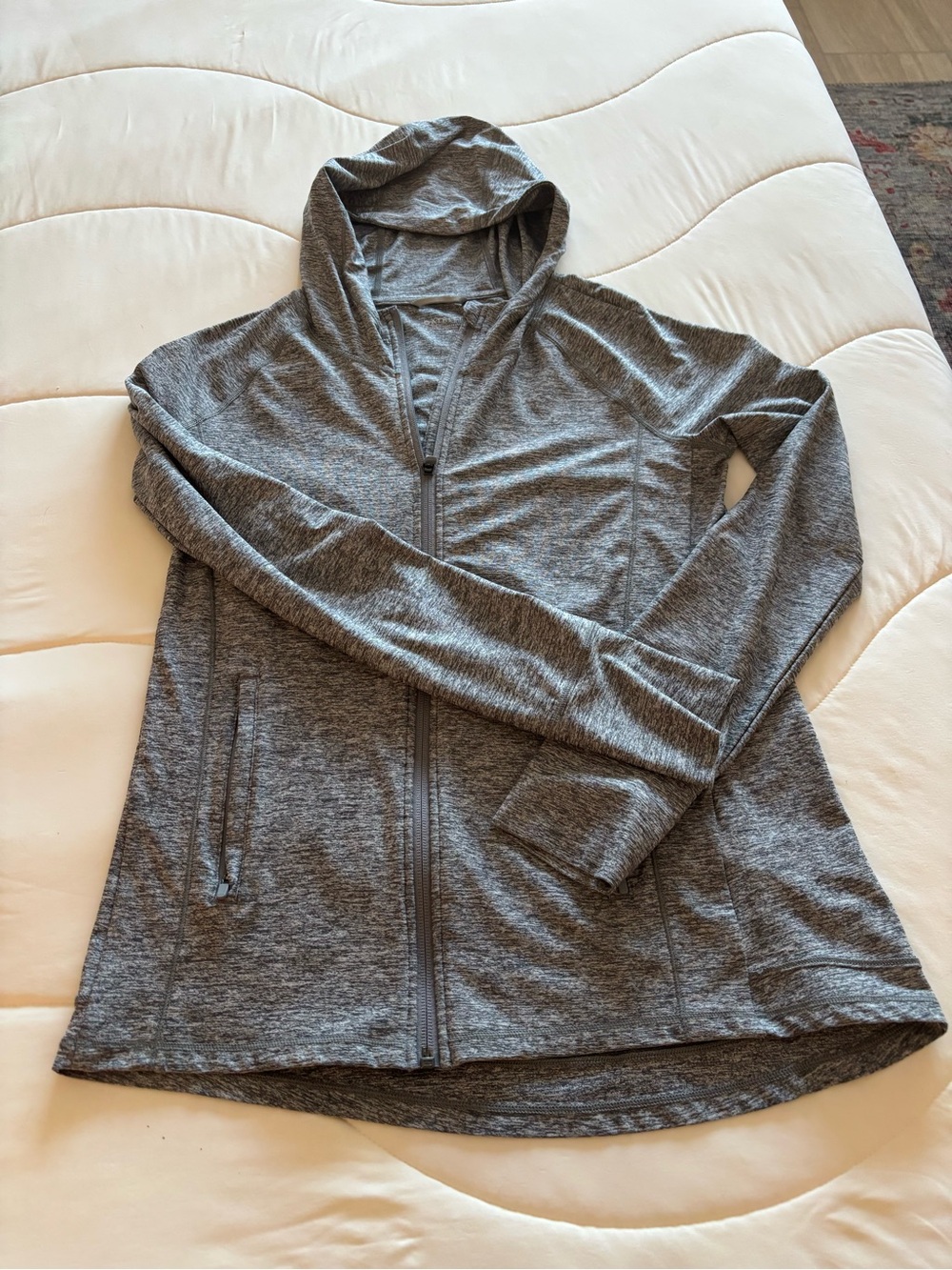 Athleta Heather Gray Lightweight Hooded Zip Jacket